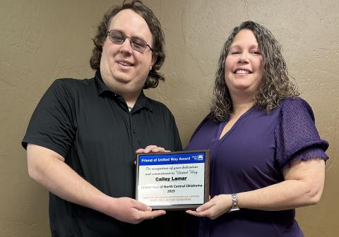 (left to right) Caley Lamar accepting the Friend of United Way Award & Tara Goldman, Executive Director of United Way.